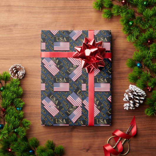 米国金ゴールド ラッピングペーパー (クリスマスギフト)