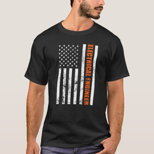 米国電気技術者の垂直国旗 Tシャツ (正面)