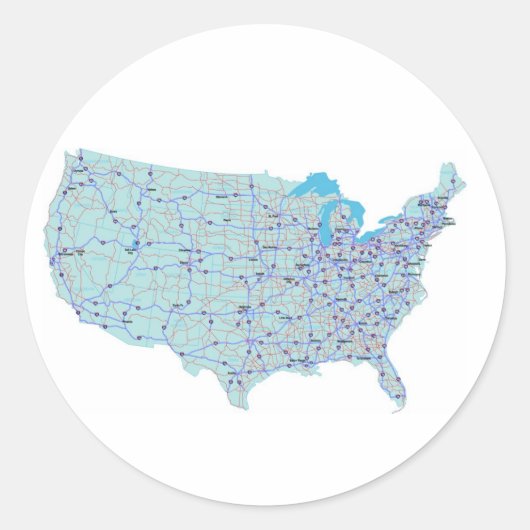 米国青の地図ステッカー ラウンドシール (正面)