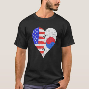 米国韓国国旗のハート Tシャツ
