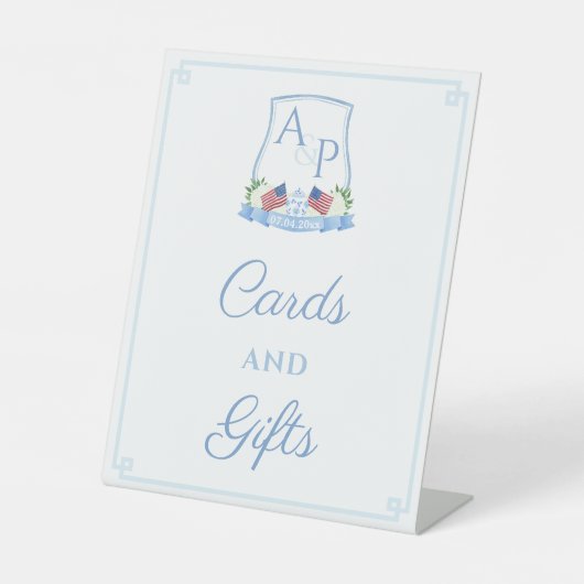 米国頭が切れる国旗結婚のカードとギフトパーティー 台座サイン (正面)