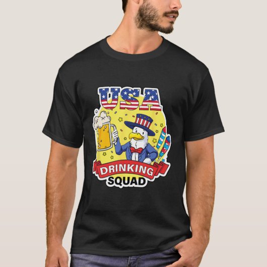 米国飲み分隊7月4日の独立記念日フー Tシャツ (正面)