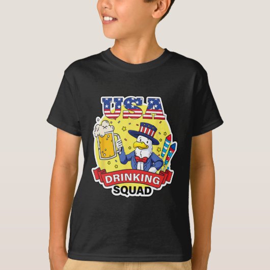 米国飲み分隊7月4日の独立記念日フー Tシャツ (正面)