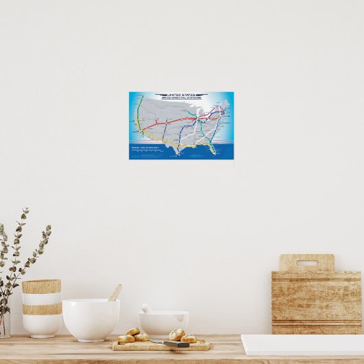 米国高速レール – 下にスクロールしてマップを更新 ポスター (キッチン)
