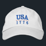 米国1776愛国心 刺繍入りキャップ<br><div class="desc">この野球帽にはアメリカと1776の刺繍が青ユニセックスく施されている。7月4日に愛国心を示す完璧な方法、メモリアルデーまたは任意の大事な行事。</div>