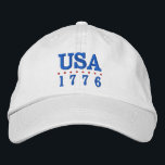 米国1776愛国心 刺繍入りキャップ<br><div class="desc">この野球帽にはアメリカと1776の刺繍が青ユニセックスく施されている。7月4日に愛国心を示す完璧な方法、メモリアルデーまたは任意の大事な行事。</div>