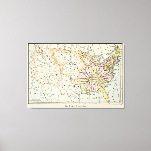 米国1830歴史地図イラスト キャンバスプリント (正面)