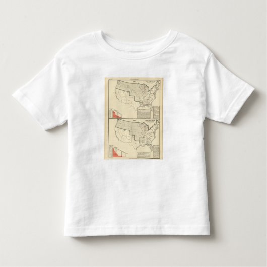 米国2つの色によって石版刷にされる地図 トドラーTシャツ (正面)