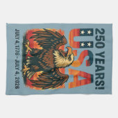 米国250年 – 愛国的なハゲ・イーグル2026年7月4日 キッチンタオル (横)