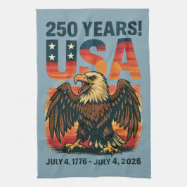 米国250年 – 愛国的なハゲ・イーグル2026年7月4日 キッチンタオル