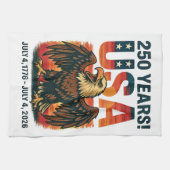 米国250年 – 愛国的なハゲ・イーグル2026年7月4日 キッチンタオル (横)