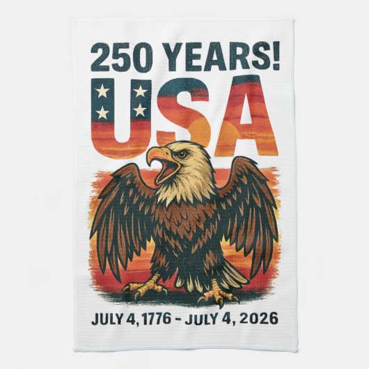 米国250年 – 愛国的なハゲ・イーグル2026年7月4日 キッチンタオル (縦)
