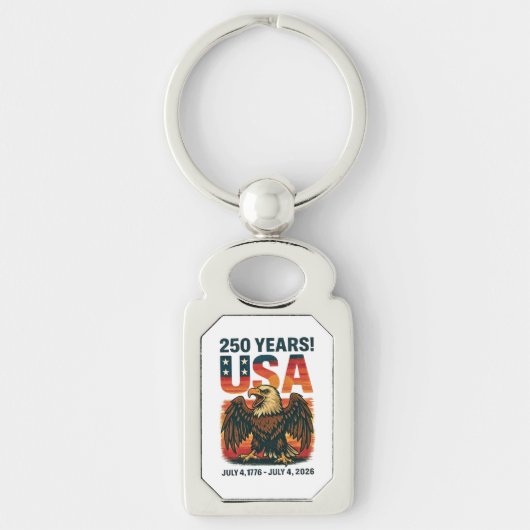 米国250年 – 愛国的なハゲ・イーグル2026年7月4日 キーホルダー (正面)