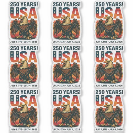 米国250年 – 愛国的なハゲ・イーグル2026年7月4日 シール (正面)