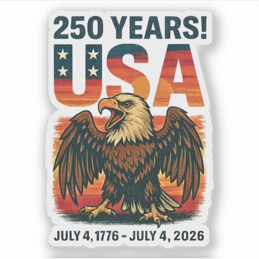 米国250年 – 愛国的なハゲ・イーグル2026年7月4日 シール (正面)