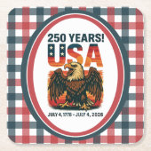 米国250年 – 愛国的なハゲ・イーグル2026年7月4日 スクエアペーパーコースター (正面)