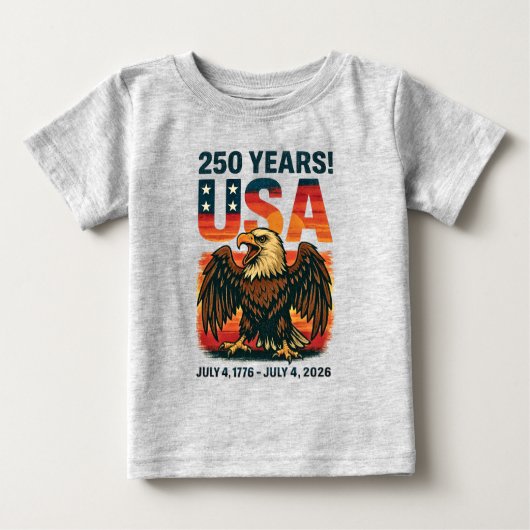 米国250年 – 愛国的なハゲ・イーグル2026年7月4日 ベビーTシャツ (正面)