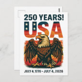米国250年 – 愛国的なハゲ・イーグル2026年7月4日 ポストカード (正面/裏面)