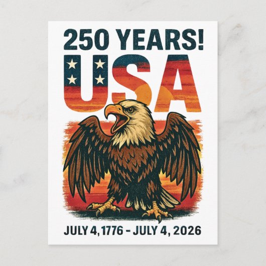 米国250年 – 愛国的なハゲ・イーグル2026年7月4日 ポストカード (正面)