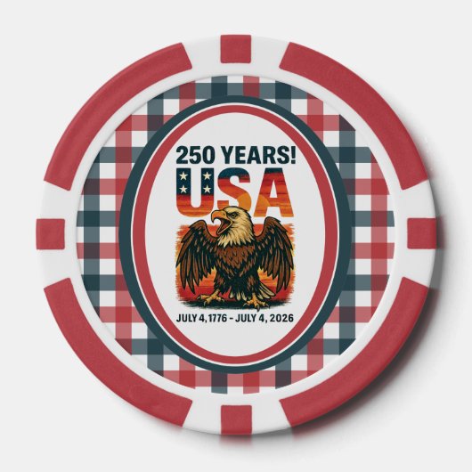 米国250年 – 愛国的なハゲ・イーグル2026年7月4日 ポーカーチップ (正面)