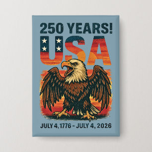 米国250年 – 愛国的なハゲ・イーグル2026年7月4日 缶バッジ