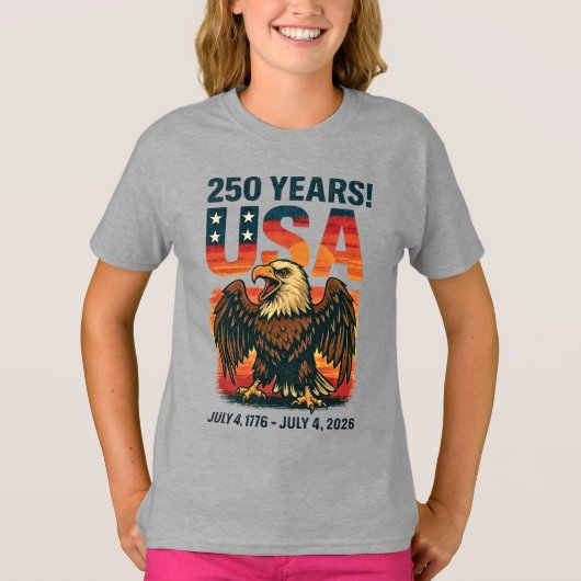 米国250年 – 愛国的なハゲ・イーグル2026年7月4日 Tシャツ (正面)