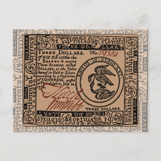 米国3ドル紙幣 – はがき (正面)