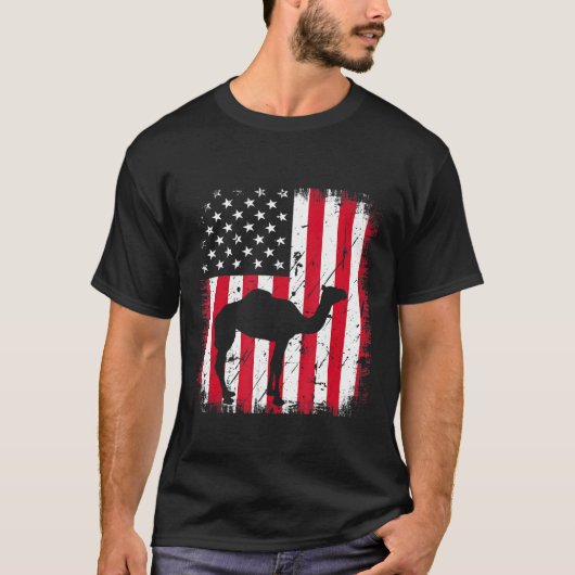 米国7月4日カメルアメリカ国旗 Tシャツ (正面)
