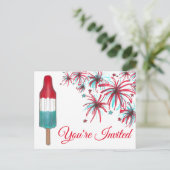 米国7月4日パーティー花火ロケットポップ・アートの招待状 インビテーションポストカード (スタンド正面)