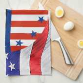 米国 – アメリカ国旗と星（丸） キッチンタオル (四つ折り)