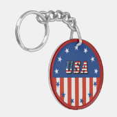 米国 – アメリカ国旗と星（丸） キーホルダー (正面左)