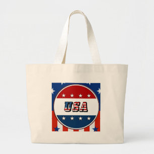米国 – アメリカ国旗と星inサークル#2バッグ ラージトートバッグ