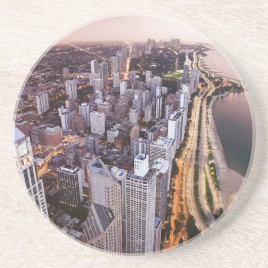 米国、イリノイ、シカゴ、湖の空中写真 コースター (正面)