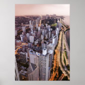 米国、イリノイ、シカゴ、湖の空中表示 ポスター (正面)