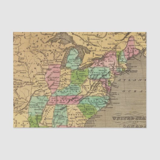 米国、カナダ手の着色された地図書の地図 薄葉紙 (正面)