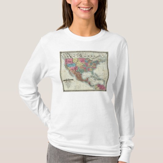 米国、カナダ、メキシコの地図 Tシャツ (正面)