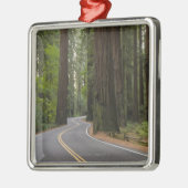 米国、カリフォルニアのレッドウッドの森林を通した道 メタルオーナメント (左)
