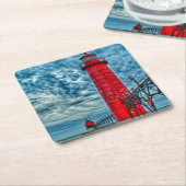 米国,グランドヘブン,ミシガン州,灯台 スクエアペーパーコースター (アングル)
