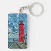 米国、グランドヘブン、ミシガン、灯台 キーホルダー (裏面)