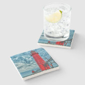 米国、グランドヘブン、ミシガン、灯台 ストーンコースター (横)