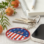 米国 – サークルキーチェーンのアメリカ国旗と星 キーホルダー (正面右)