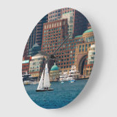 米国、マサチューセッツ州ボストンウォーターフロントスカイライン2 ラージ壁時計 (傾斜)