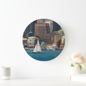 米国、マサチューセッツ州ボストンウォーターフロントスカイライン2 ラージ壁時計 (ホーム)