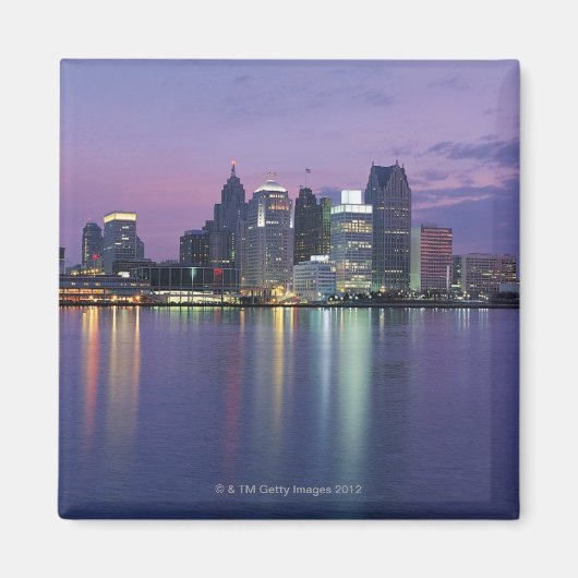 米国、ミシガン、デトロイトのスカイライン、夜 マグネット (正面)