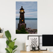 米国、ミシガン。ヤードデコレーションライトハウス ポスター (ホームオフィス)