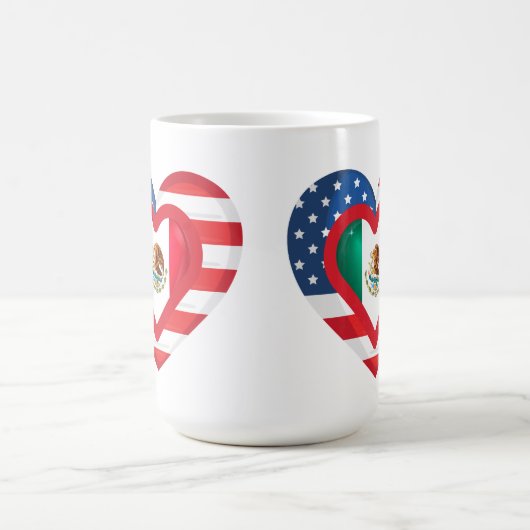 米国/メキシコ国旗ハートデザイナーマグカップ コーヒーマグカップ (中央)