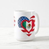 米国/メキシコ国旗ハートデザイナーマグカップ コーヒーマグカップ (正面右)