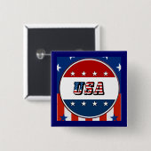 米国 – 丸の中のアメリカ国旗と星#2ボタン 缶バッジ (正面&裏面)
