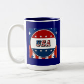 米国 – 丸の中のアメリカ国旗と星#2 ツートーンマグカップ (左)