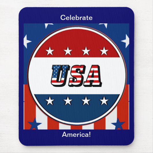 米国 – 丸の中のアメリカ国旗と星#2 マウスパッド (正面)